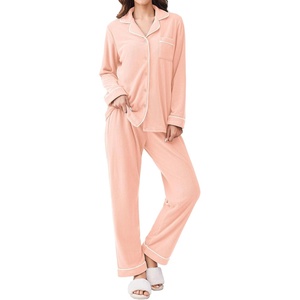 image:imageEkouaer Womens Fleece Pajama Sets Long Sleeve Button Down Twopiece Sleepwear Soft Lounge SetLight Pink