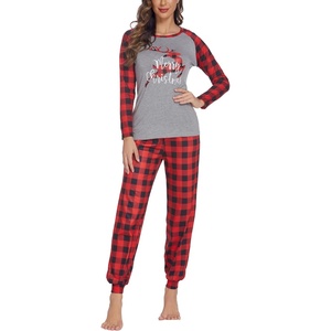 image:imageEkouaer Womens Pajama Set Christmas Pjs Long Sleeve Print Tops and Pajamas Pants Soft Sleepwear SetPattern5red Plaid Fawn