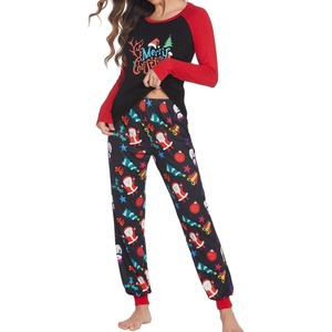 image:imageEkouaer Womens Pajama Set Christmas Pjs Long Sleeve Print Tops and Pajamas Pants Soft Sleepwear SetPattern6black Santa
