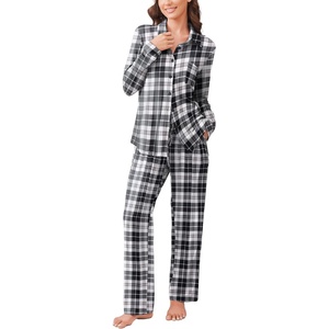 image:imageEkouaer Womens Pajama Sets Button Down Pjs Sets Soft Long Sleeve Sleepwear Button Up Loungewear with Pockets SXXLBlack and Grey Plaid