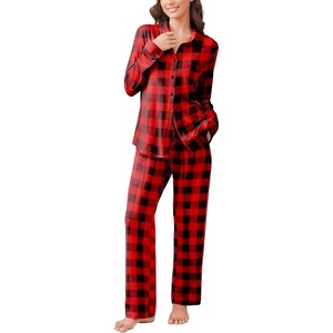 image:imageEkouaer Womens Pajama Sets Button Down Pjs Sets Soft Long Sleeve Sleepwear Button Up Loungewear with Pockets SXXLBlack and Red Plaid