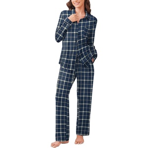 image:imageEkouaer Womens Pajama Sets Button Down Pjs Sets Soft Long Sleeve Sleepwear Button Up Loungewear with Pockets SXXLBlue and Black Plaid