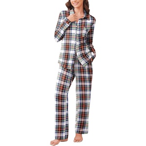 image:imageEkouaer Womens Pajama Sets Button Down Pjs Sets Soft Long Sleeve Sleepwear Button Up Loungewear with Pockets SXXLRed and Blue Plaid