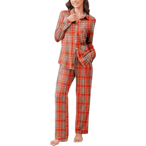 image:imageEkouaer Womens Pajama Sets Button Down Pjs Sets Soft Long Sleeve Sleepwear Button Up Loungewear with Pockets SXXLRed and Pink Plaid