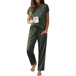 image:imageEkouaer Womens Pajama Sets Cap Sleeve Sleepwear Tops and Long Pants Comfy Pjs 2 Piece Lounge Set with Pockets SXXLArmy Green1