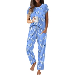 image:imageEkouaer Womens Pajama Sets Cap Sleeve Sleepwear Tops and Long Pants Comfy Pjs 2 Piece Lounge Set with Pockets SXXLBlue Orchid Clusters