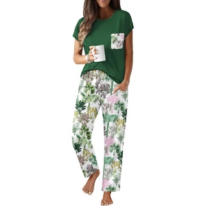 image:imageEkouaer Womens Pajama Sets Cap Sleeve Sleepwear Tops and Long Pants Comfy Pjs 2 Piece Lounge Set with Pockets SXXLGreen Hawaii Trees