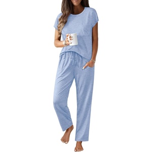 image:imageEkouaer Womens Pajama Sets Cap Sleeve Sleepwear Tops and Long Pants Comfy Pjs 2 Piece Lounge Set with Pockets SXXLLight Blue