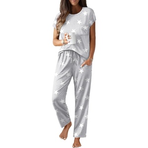 image:imageEkouaer Womens Pajama Sets Cap Sleeve Sleepwear Tops and Long Pants Comfy Pjs 2 Piece Lounge Set with Pockets SXXLLight Grey Stars