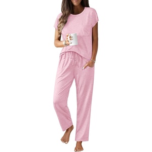 image:imageEkouaer Womens Pajama Sets Cap Sleeve Sleepwear Tops and Long Pants Comfy Pjs 2 Piece Lounge Set with Pockets SXXLLight Pink