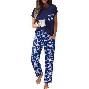 image:imageEkouaer Womens Pajama Sets Cap Sleeve Sleepwear Tops and Long Pants Comfy Pjs 2 Piece Lounge Set with Pockets SXXLNavy Blue Flamingo