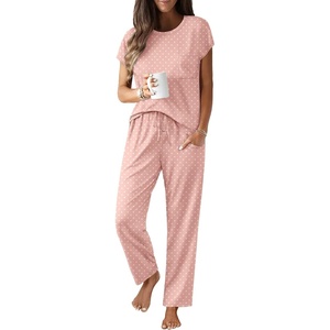 image:imageEkouaer Womens Pajama Sets Cap Sleeve Sleepwear Tops and Long Pants Comfy Pjs 2 Piece Lounge Set with Pockets SXXLPink Dots