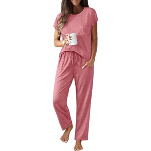 image:imageEkouaer Womens Pajama Sets Cap Sleeve Sleepwear Tops and Long Pants Comfy Pjs 2 Piece Lounge Set with Pockets SXXLPurple Red