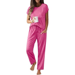 image:imageEkouaer Womens Pajama Sets Cap Sleeve Sleepwear Tops and Long Pants Comfy Pjs 2 Piece Lounge Set with Pockets SXXLRose Red