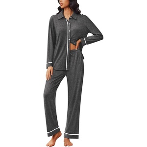 image:imageEkouaer Womens Pajama Sets Long Sleeve Sleepwear Soft Button Down Pjs 2 Piece Loungewear witn Pants SXXLDark Grey