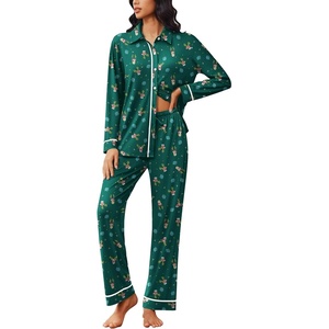 image:imageEkouaer Womens Pajama Sets Long Sleeve Sleepwear Soft Button Down Pjs 2 Piece Loungewear witn Pants SXXLGreen Elk