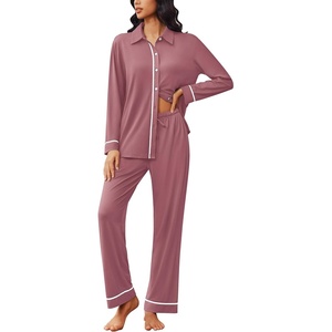image:imageEkouaer Womens Pajama Sets Long Sleeve Sleepwear Soft Button Down Pjs 2 Piece Loungewear witn Pants SXXLOld Rose