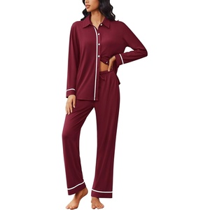 image:imageEkouaer Womens Pajama Sets Long Sleeve Sleepwear Soft Button Down Pjs 2 Piece Loungewear witn Pants SXXLWine Red