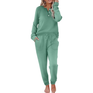 image:imageEkouaer Womens Pajamas Long Sleeve Jogger Sets Comfy Pjs Soft Loungewear 2 Piece Lounge Sets with Pockets SXXLGreen
