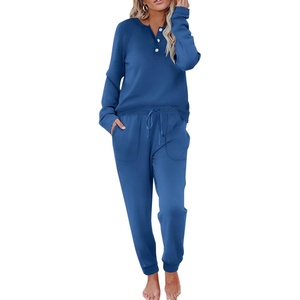 image:imageEkouaer Womens Pajamas Long Sleeve Jogger Sets Comfy Pjs Soft Loungewear 2 Piece Lounge Sets with Pockets SXXLNavy