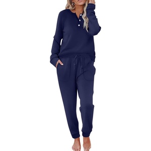 image:imageEkouaer Womens Pajamas Long Sleeve Jogger Sets Comfy Pjs Soft Loungewear 2 Piece Lounge Sets with Pockets SXXLNavy Blue