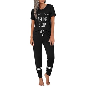 image:imageEkouaer Womens Pajamas Set 2 Piece Lounge Pj Set Short Sleeve Sleepwear Tops with Joggers Pants Loungewear Print NightwearBlack 2