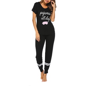 image:imageEkouaer Womens Pajamas Set 2 Piece Lounge Pj Set Short Sleeve Sleepwear Tops with Joggers Pants Loungewear Print NightwearBlack