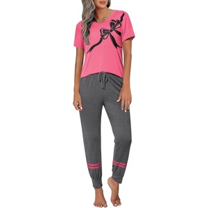 image:imageEkouaer Womens Pajamas Set 2 Piece Lounge Pj Set Short Sleeve Sleepwear Tops with Joggers Pants Loungewear Print NightwearButterfly