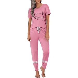 image:imageEkouaer Womens Pajamas Set 2 Piece Lounge Pj Set Short Sleeve Sleepwear Tops with Joggers Pants Loungewear Print NightwearDark Pink