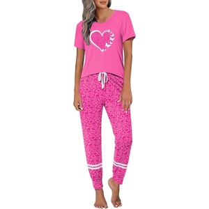 image:imageEkouaer Womens Pajamas Set 2 Piece Lounge Pj Set Short Sleeve Sleepwear Tops with Joggers Pants Loungewear Print NightwearHot Leopard Print