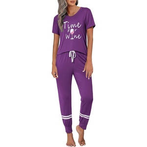 image:imageEkouaer Womens Pajamas Set 2 Piece Lounge Pj Set Short Sleeve Sleepwear Tops with Joggers Pants Loungewear Print NightwearPattern2