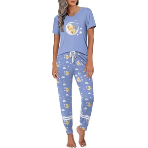 image:imageEkouaer Womens Pajamas Set 2 Piece Lounge Pj Set Short Sleeve Sleepwear Tops with Joggers Pants Loungewear Print NightwearPink Teddy