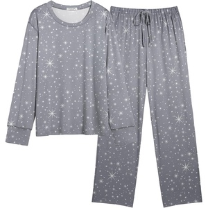 image:imageEkouaer Womens Pajamas Set 2 Piece Lounge Sets Long Sleeve Crewneck Top and Pants Soft Pjs with PocketsGray Stars
