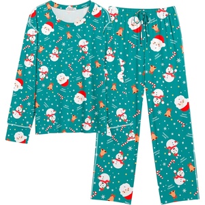 image:imageEkouaer Womens Pajamas Set 2 Piece Lounge Sets Long Sleeve Crewneck Top and Pants Soft Pjs with PocketsSanta Claus  Green