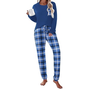 image:imageEkouaer Womens Pajamas Set Long Sleeve Christmas PJ Sets Soft Lounge Set for Women Sleepwear Joggers with PocketsBlue Plaid