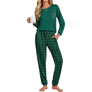 image:imageEkouaer Womens Pajamas Set Long Sleeve Christmas PJ Sets Soft Lounge Set for Women Sleepwear Joggers with PocketsDark Green Plaid
