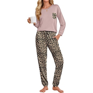 image:imageEkouaer Womens Pajamas Set Long Sleeve Christmas PJ Sets Soft Lounge Set for Women Sleepwear Joggers with PocketsDark Pink  Leopard
