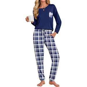 image:imageEkouaer Womens Pajamas Set Long Sleeve Christmas PJ Sets Soft Lounge Set for Women Sleepwear Joggers with PocketsNavy Blue Plaid