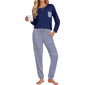 image:imageEkouaer Womens Pajamas Set Long Sleeve Christmas PJ Sets Soft Lounge Set for Women Sleepwear Joggers with PocketsNavy Blue Striped