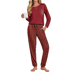 image:imageEkouaer Womens Pajamas Set Long Sleeve Christmas PJ Sets Soft Lounge Set for Women Sleepwear Joggers with PocketsRed Plaid 2