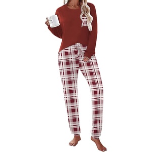 image:imageEkouaer Womens Pajamas Set Long Sleeve Christmas PJ Sets Soft Lounge Set for Women Sleepwear Joggers with PocketsWine Red Plaid