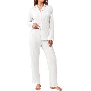 image:imageEkouaer Womens Pajamas Set Long Sleeve Sleepwear Button Down Lounge Set 2 Pieces Soft Nightwear Lace Pjs SetWhite