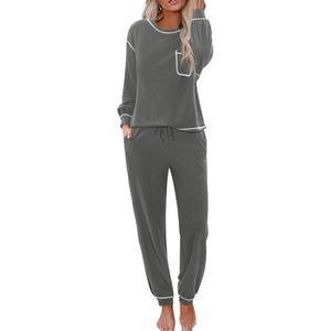 image:imageEkouaer Womens Pajamas Set Waffle Knit Long Sleeve Lounge Set 2 Piece Pj Loungewear Sleepwear SXXLDark Gray