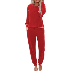 image:imageEkouaer Womens Pajamas Set Waffle Knit Long Sleeve Lounge Set 2 Piece Pj Loungewear Sleepwear SXXLRed