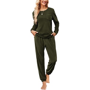 image:imageEkouaer Womens Pajamas Sets Long Sleeve Soft Sleepwear 2 Piece Velvet Pjs Lounge Sets with PocketsArmy Green