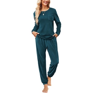 image:imageEkouaer Womens Pajamas Sets Long Sleeve Soft Sleepwear 2 Piece Velvet Pjs Lounge Sets with PocketsBlue Green