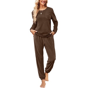 image:imageEkouaer Womens Pajamas Sets Long Sleeve Soft Sleepwear 2 Piece Velvet Pjs Lounge Sets with PocketsBrown