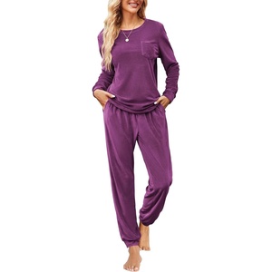 image:imageEkouaer Womens Pajamas Sets Long Sleeve Soft Sleepwear 2 Piece Velvet Pjs Lounge Sets with PocketsDeep Purple