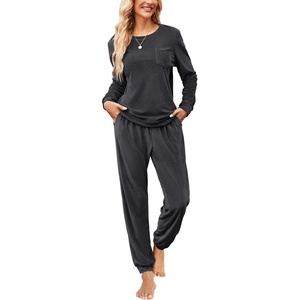 image:imageEkouaer Womens Pajamas Sets Long Sleeve Soft Sleepwear 2 Piece Velvet Pjs Lounge Sets with PocketsGrey