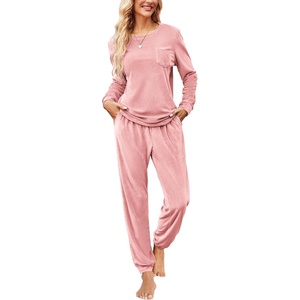 image:imageEkouaer Womens Pajamas Sets Long Sleeve Soft Sleepwear 2 Piece Velvet Pjs Lounge Sets with PocketsHot Pink